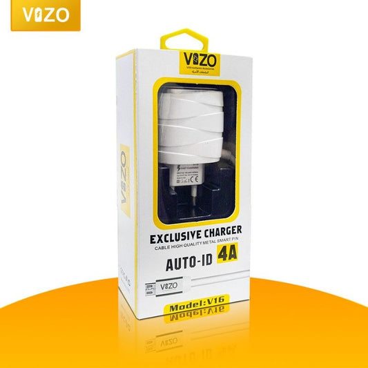 Vizo V16-Type-C – 4A Smart Fast Charger (3 USB Ports + Built-in Type-C Cable) | Best Quality Type-C Charger For Android - Mobile Phone Charger - Android Charger