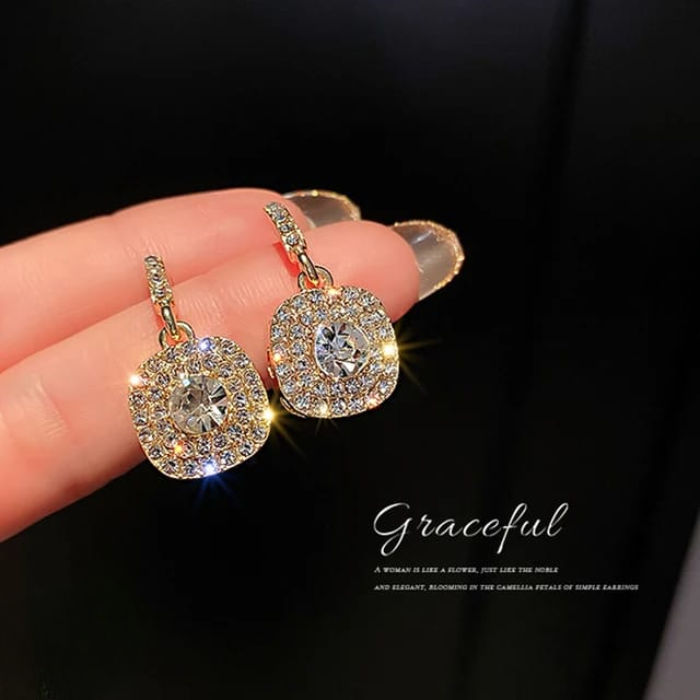 Crystal Earrings – Sparkling Dangle Earrings for Party & Everyday Wear - Earings For Girls ( PJT-990 ) - Golden