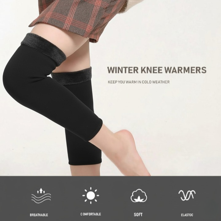 1 Pair Thermal Wool Knee Brace Sleeves – Long Warm Leg Support For Winter, Pain Relief & Joint Protection For Men And Women (Black)