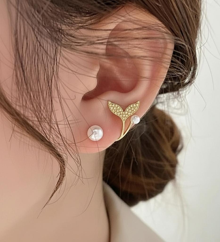 AUJ-939 Korean Fish Tail Earrings – Elegant Fashion Jewellery, Stylish Accessory for Women - black.