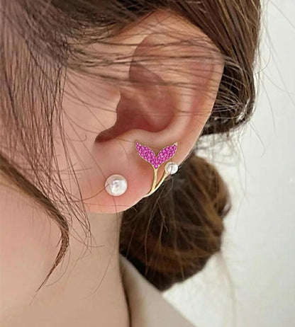 AUJ-939 Korean Fish Tail Earrings – Elegant Fashion Jewellery, Stylish Accessory for Women - black.