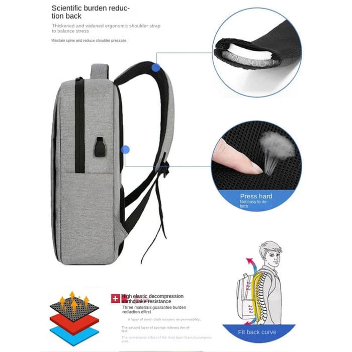 New Stylish Best Quality Laptop Bag With USB Charging Port OIWAS BP078 Expandable Large Capacity Canvas Backpack - Black