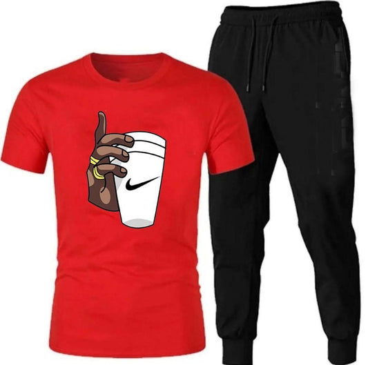 Premium Micro Men’s Tracksuit Cup Hand Print – Comfortable Sportswear | Gym & Workout Suit - Extra Large, Red