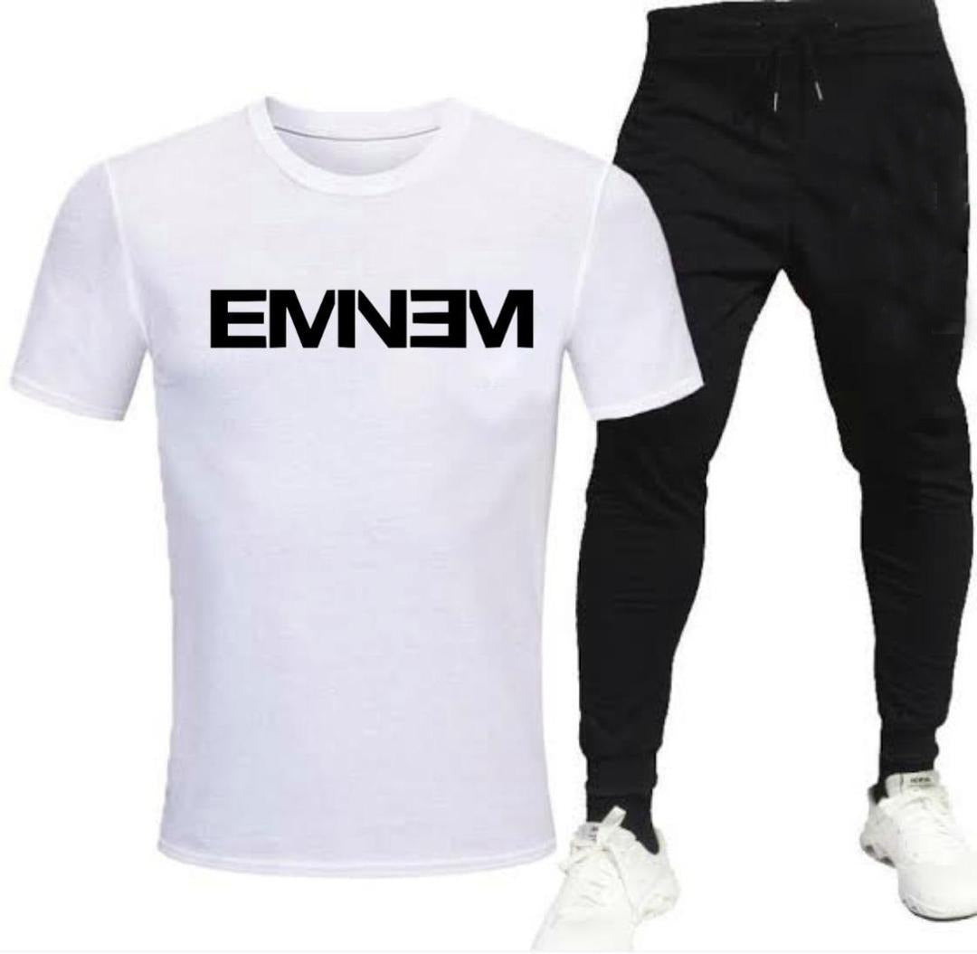 Premium Micro Men’s Tracksuit Emnem Print – Comfortable Sportswear | Gym & Workout Suit - Black, L