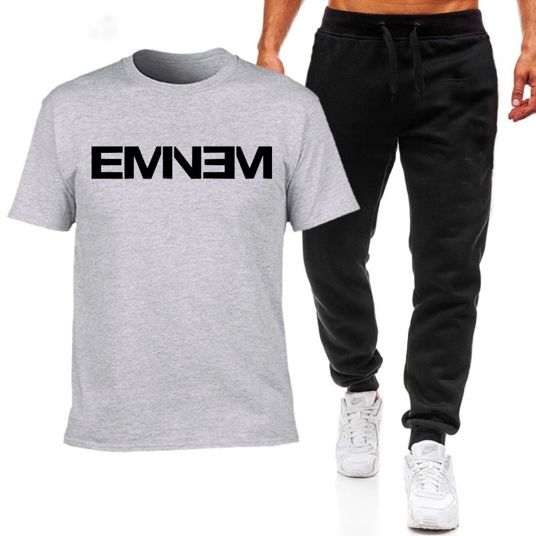 Premium Micro Men’s Tracksuit Emnem Print – Comfortable Sportswear | Gym & Workout Suit - Black, L