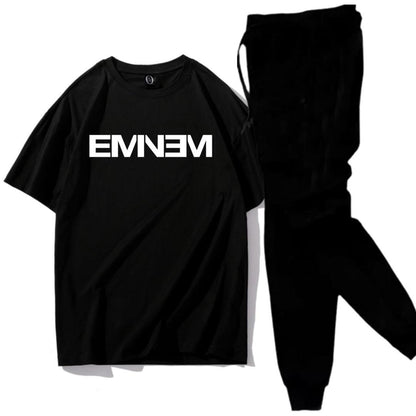 Premium Micro Men’s Tracksuit Emnem Print – Comfortable Sportswear | Gym & Workout Suit - Black, L