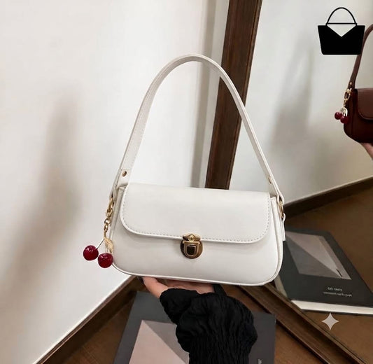 Elegant Ladies Handbag with Cherry Charm – Chic Shoulder Bag - Black