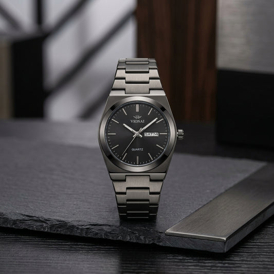 Wokai Stainless Steel Waterproof Men’s Watch – Stylish Durable Wristwatch for Everyday Wear - Black