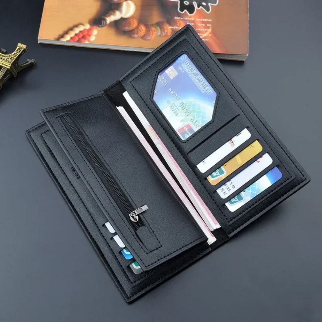 LB-523 WAGLOK Trifold Long Wallet – 14 Card Slots, Zipper Pocket - Black
