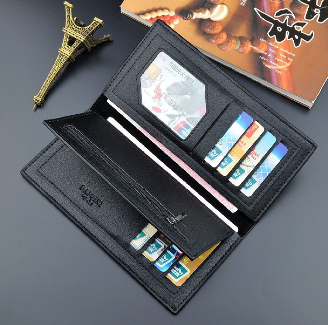 LB-516 – Premium Long Trifold Wallet | Modern Unisex Card Holder - Black