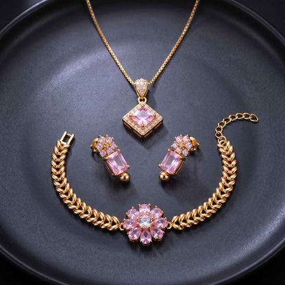 Latest Pink Crystal Gold Plated Jewelry Set Design 2026 | Stylish Pendant Set