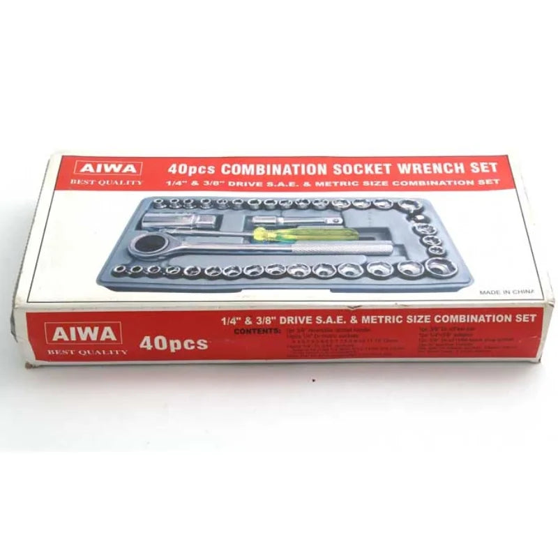 40pcs Aiwa Socket Wrench Tool Kit | Durable Stainless Steel Multi-Purpose Repair Set