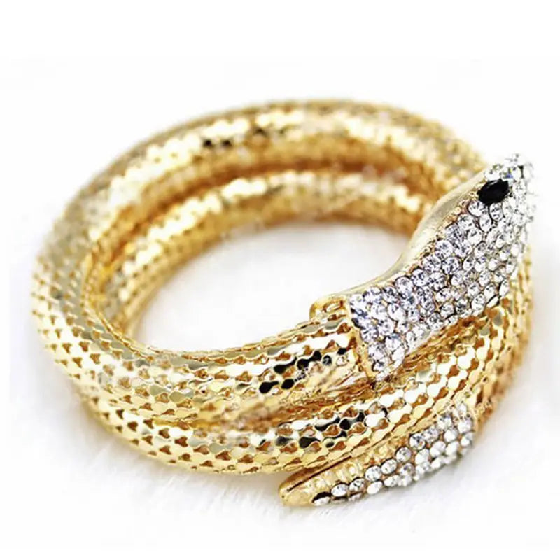 Multi Layered Snake Bracelet Gold Plated Diamond Embellished