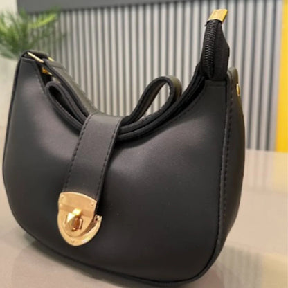 Crescent Leather Luxury Shoulder Bag for Women | Black