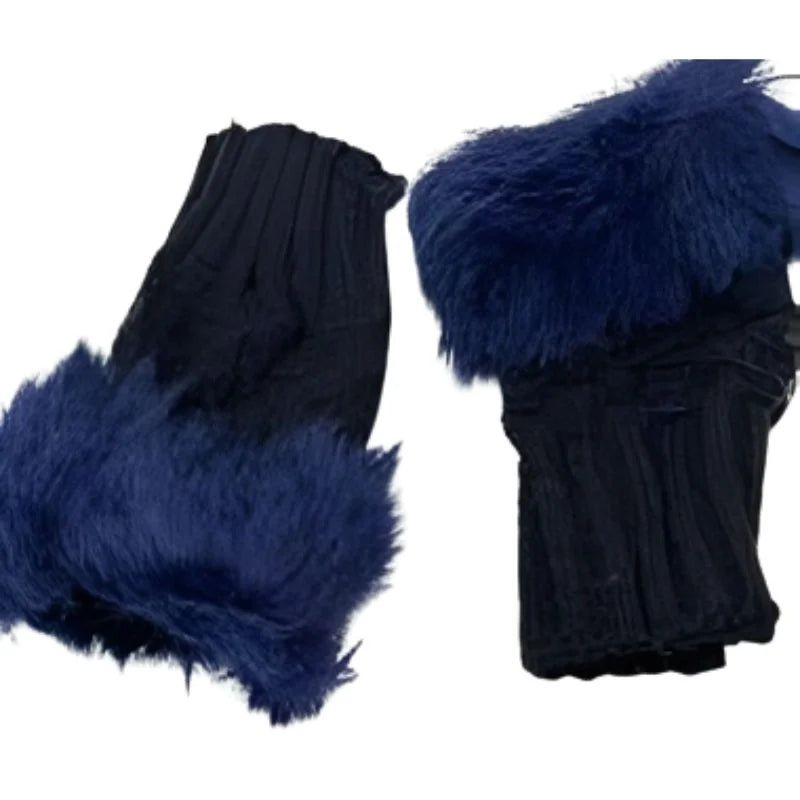 Heading: Women’s Faux Fur Fingerless Knitted Gloves | Warm Winter Hand Wrist Warmers | Soft, Stylish & Comfortable | Blue