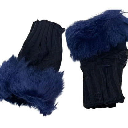 Heading: Women’s Faux Fur Fingerless Knitted Gloves | Warm Winter Hand Wrist Warmers | Soft, Stylish & Comfortable | Blue