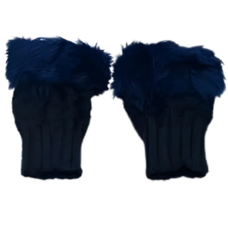 Heading: Women’s Faux Fur Fingerless Knitted Gloves | Warm Winter Hand Wrist Warmers | Soft, Stylish & Comfortable | Blue